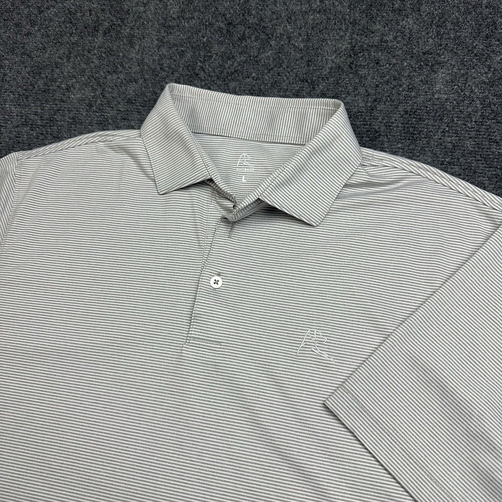 Rhoback Men's The Birdie Stripe Performance Golf Polo Shirt Sz L Brown White